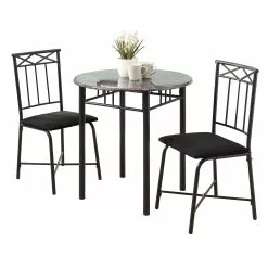 Monarch Specialties Monarch Gray Marble 3 Piece Black Dining Set