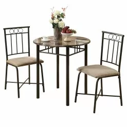 Monarch Specialties Monarch Brown Marble 3 Pice Metal Dining Set