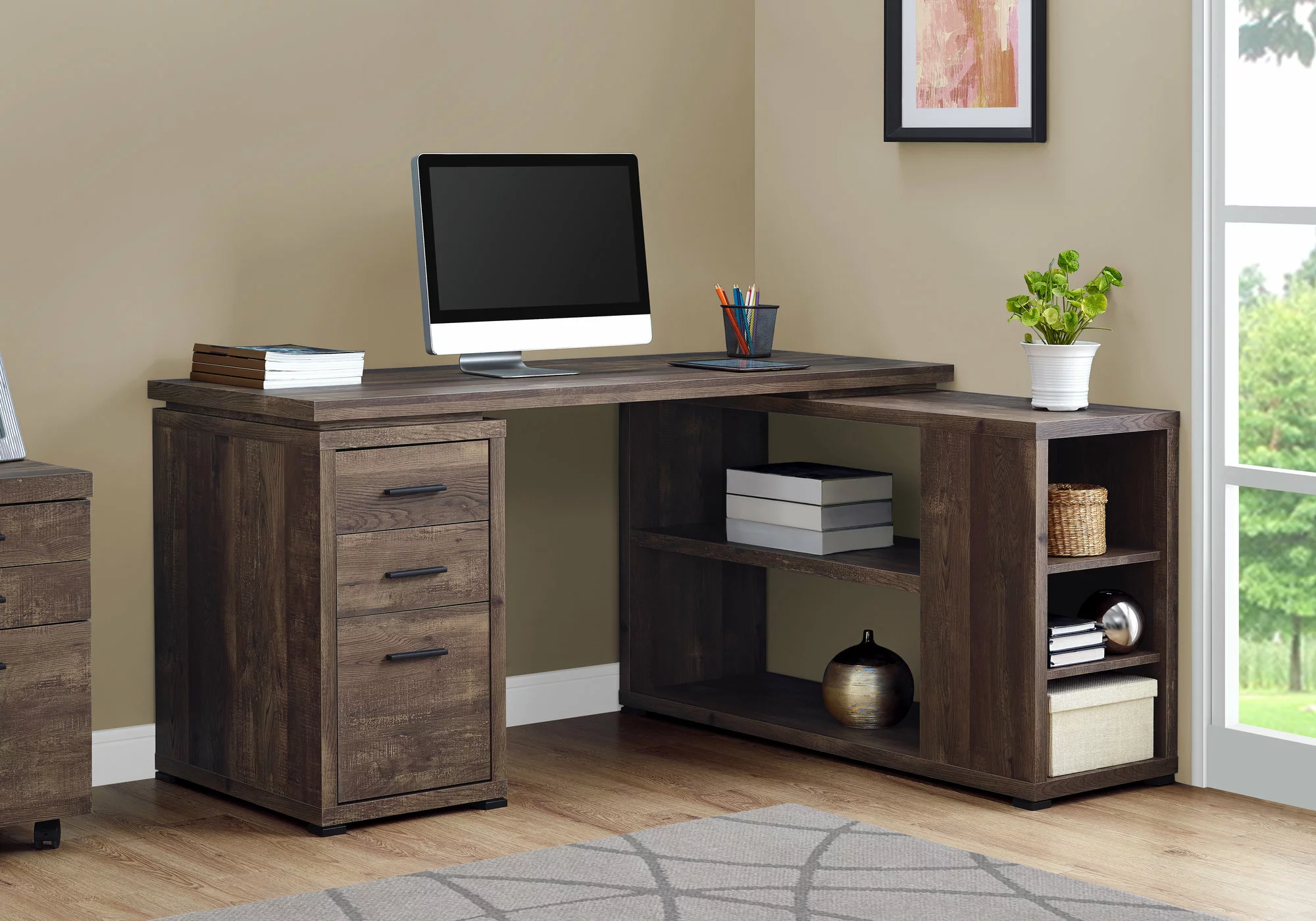 Monarch Specialties Monarch Brown Reclaimed Wood Left Or Right Facing Corner Computer Desk - Image 2