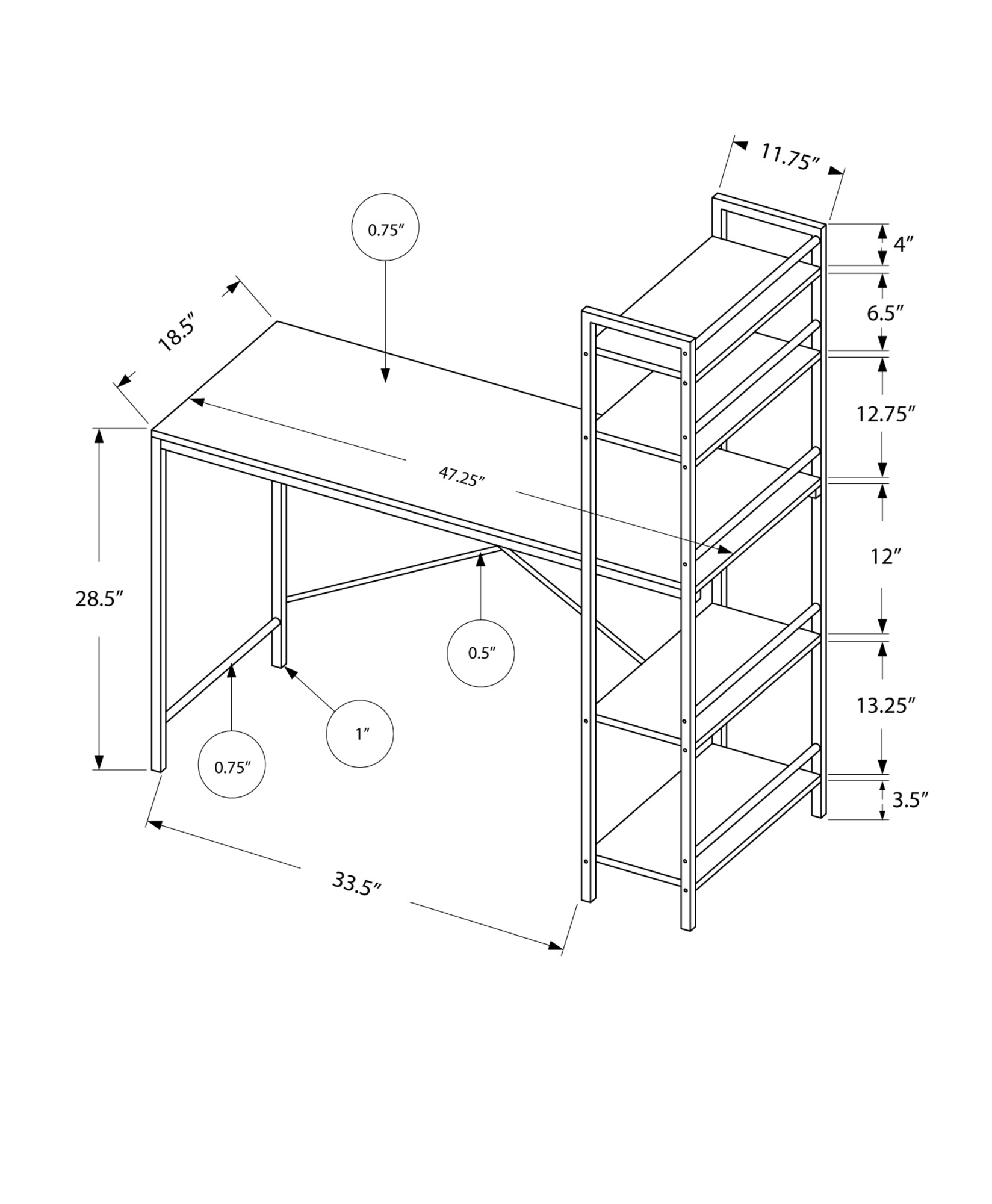 Monarch Specialties Monarch 47.25-in X 55-in Cappuccino Bookshelf Style Computer Desk