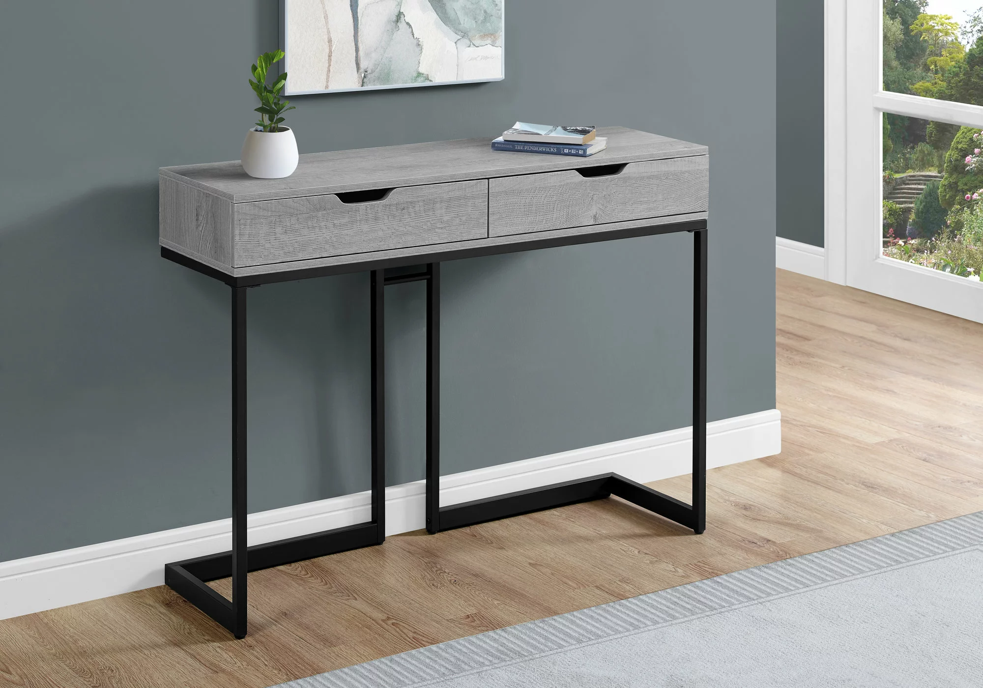 Monarch Specialties Monarch 41.75-in X 32-in Gray Composite Accent Table - Image 2