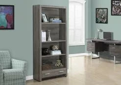 Monarch Specialties Monarch 71.25-in X 31.5 X 12-in Dark Taupe Reclaimed Wood Look Bookcase