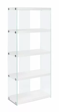 Monarch Specialties Monarch 58.75-in X 24-in X 12-in Glossy White Glass Sides Bookcase