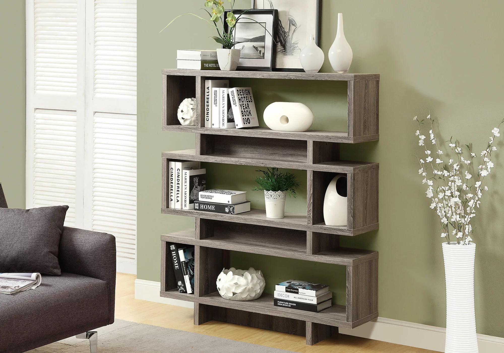 Monarch Specialties Monarch 47.25 X 54.75-in Wood Dark Taupe Bookcase - Image 4
