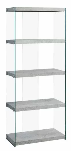 Monarch Specialties Monarch 58.75-in X 24-in X 12-in Gray Cement Look Glass Sides Bookcase