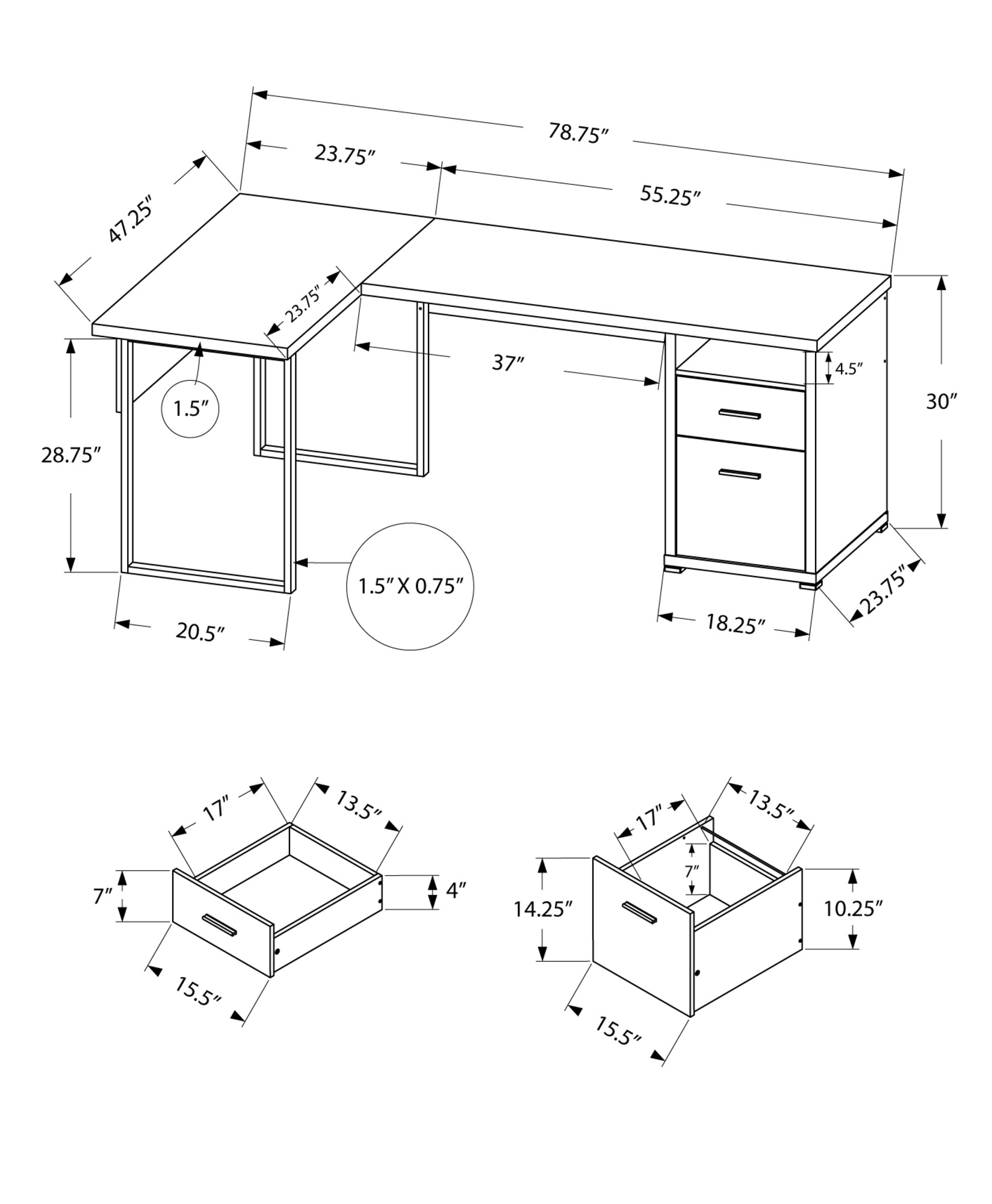 Monarch Specialties Monarch Grey Wood-Look L-Shaped Computer Desk - Image 4