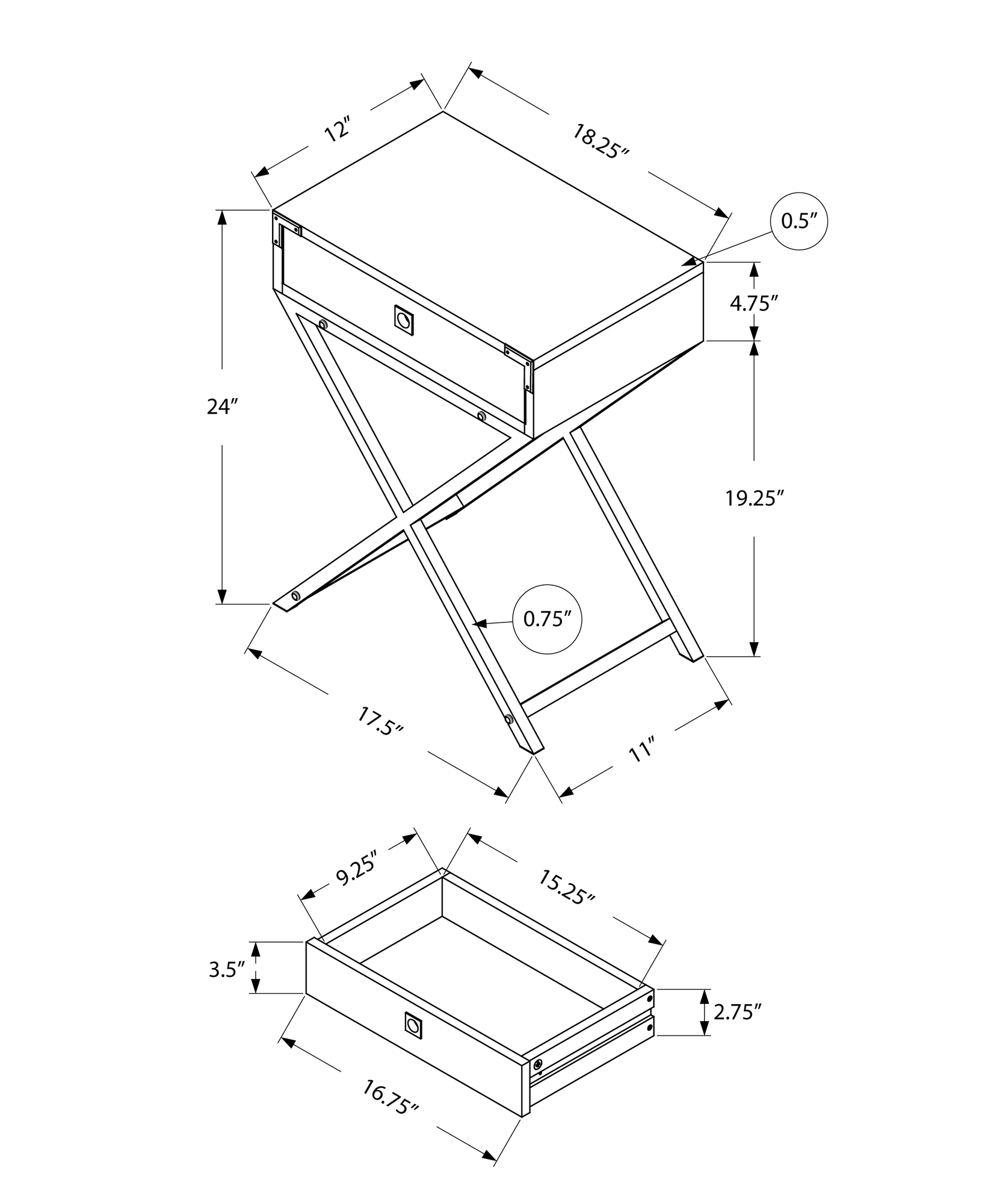 Monarch Specialties Monarch Accent Table - 12-in X 24-in - Composite - Cappuccino - Image 4