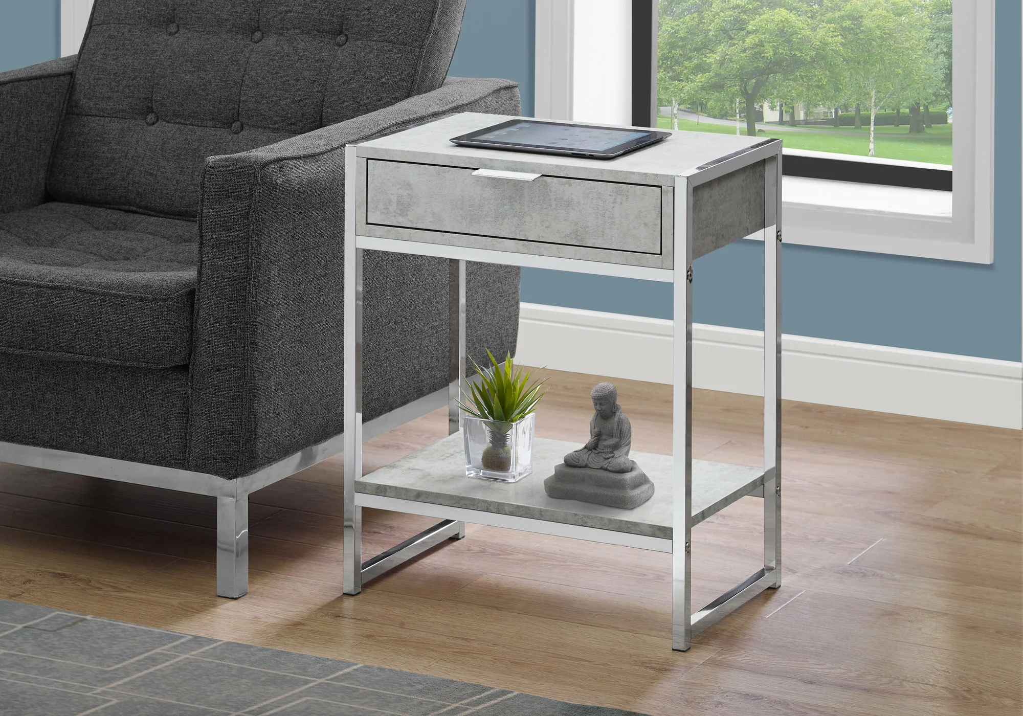 Monarch Specialties Monarch Accent Table - 12.75-in X 23.75-in - Gray - Image 3