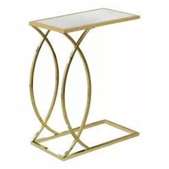 Monarch Specialties Monarch Accent Table - 18.25-in X 24-in - Glass - Gold