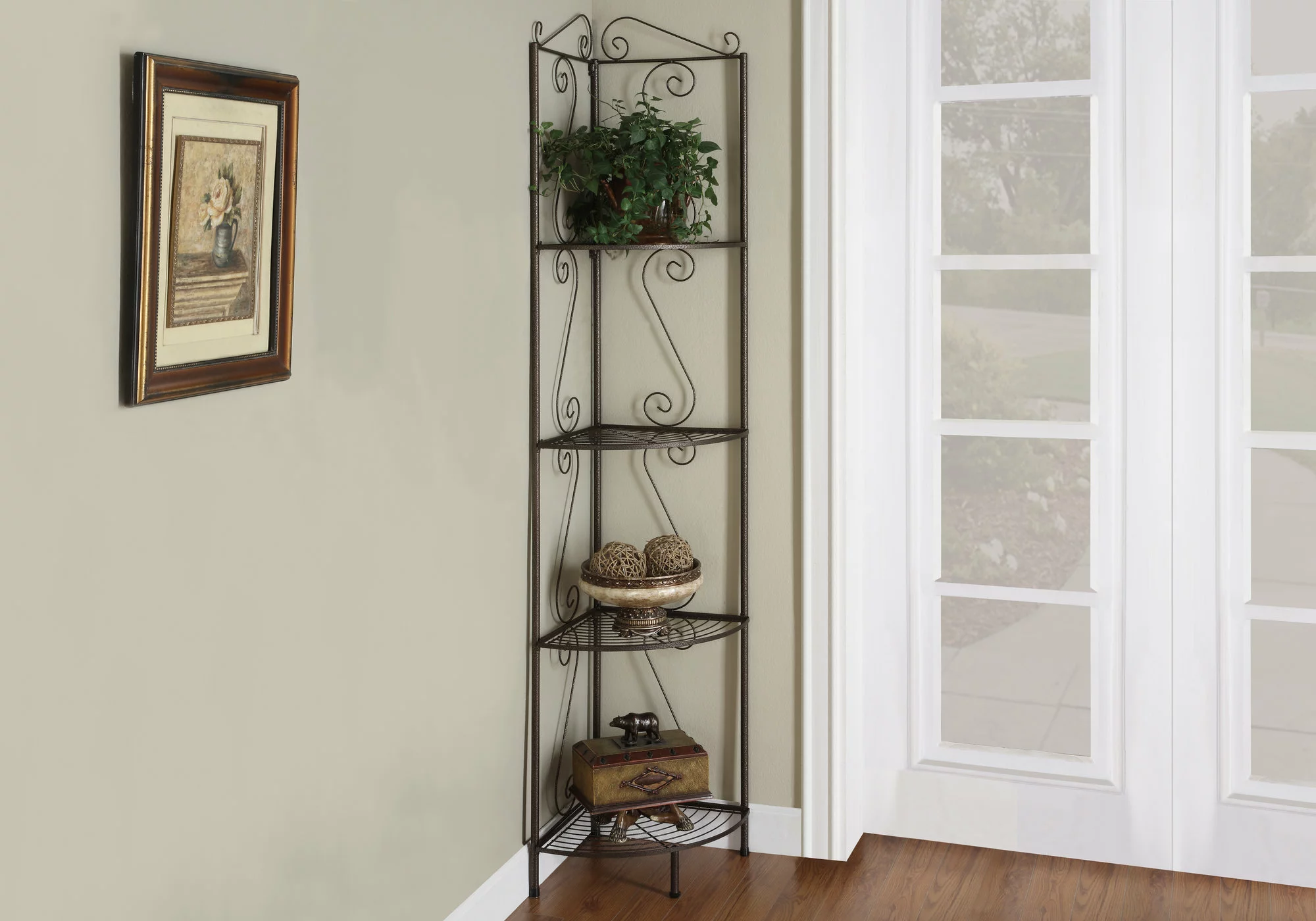 Monarch Specialties Monarch Corner Bookcase - 70-in- Copper - Image 4