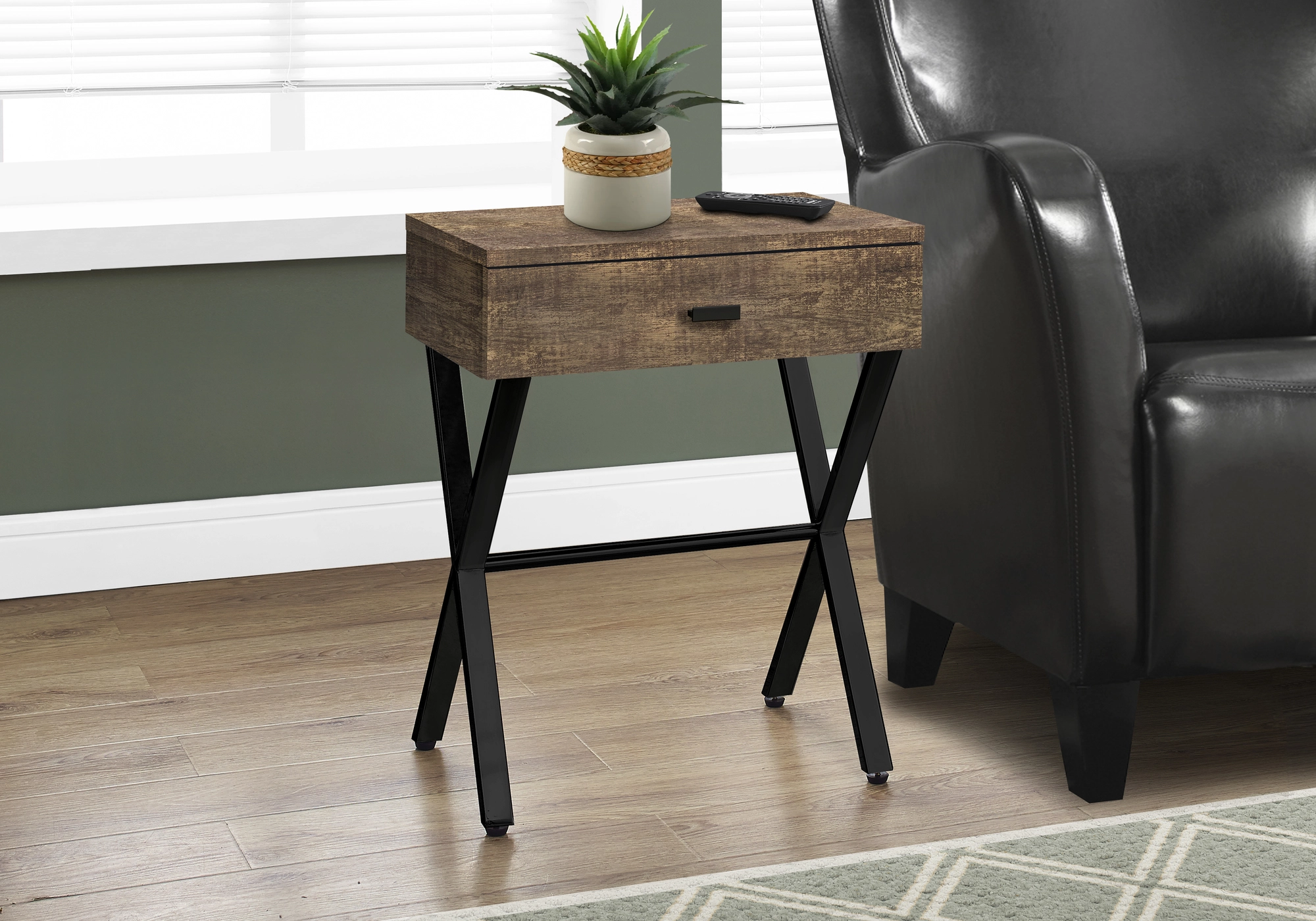 Monarch Specialties Monarch Accent Table 24-in H 1 Drawer - Brown Reclaimed Wood/Black - Image 4
