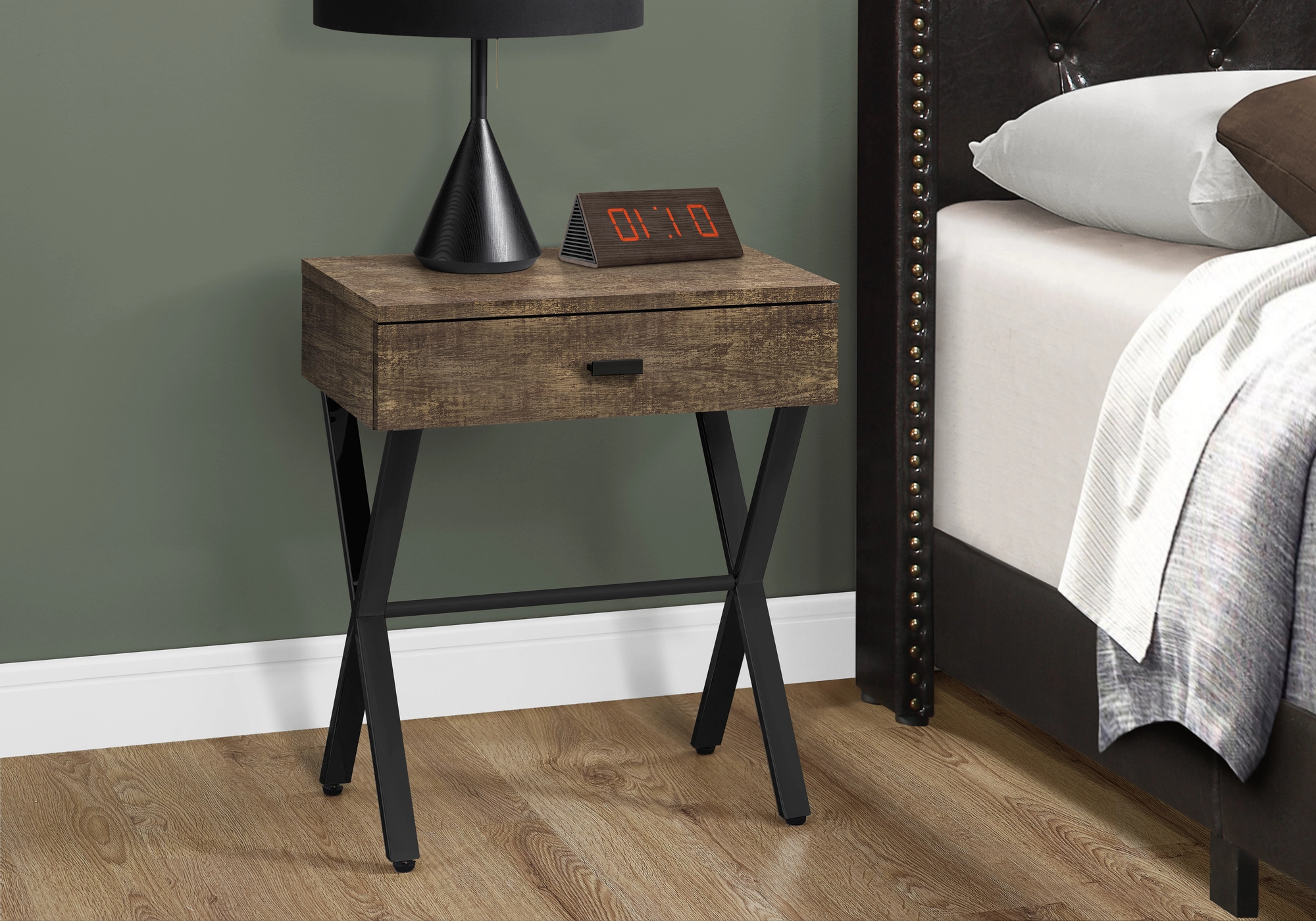 Monarch Specialties Monarch Accent Table 24-in H 1 Drawer - Brown Reclaimed Wood/Black - Image 6