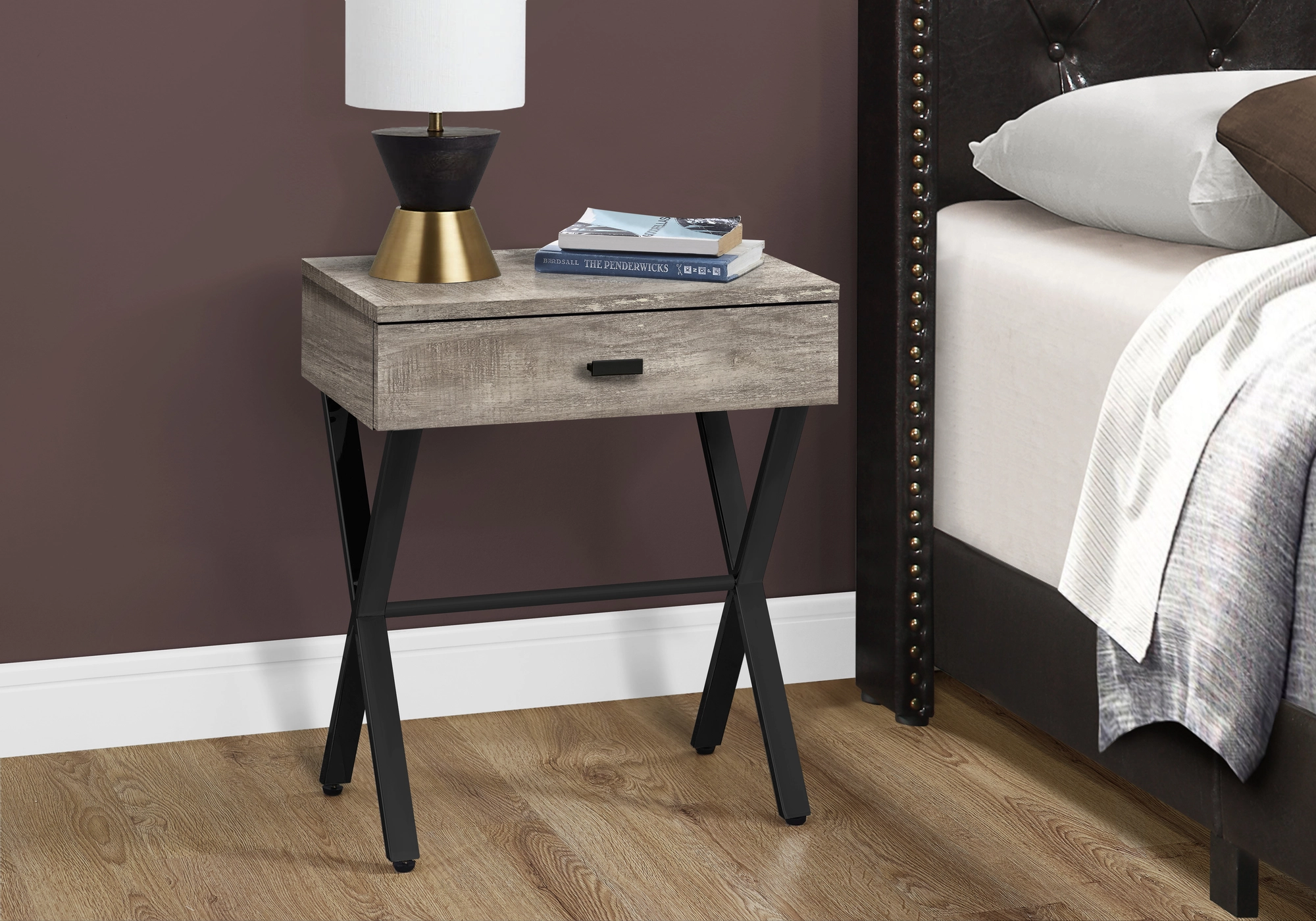 Monarch Specialties Monarch Accent Table 24-in H 1 Drawer - Taupe Reclaimed Wood/Black - Image 6
