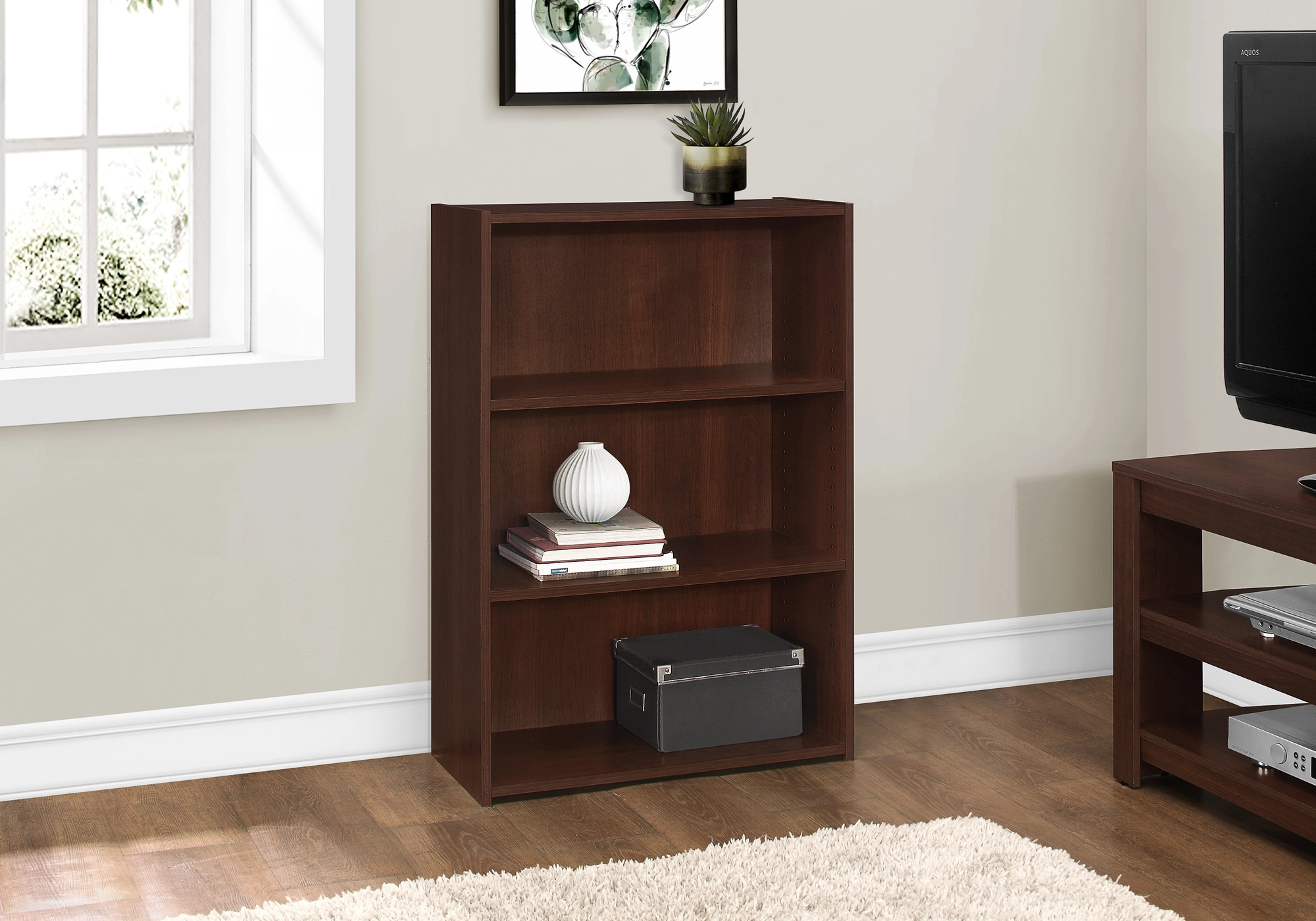 Monarch Specialties Monarch Bookcase With 3 Shelves - Cherry - 36-in H - Image 2