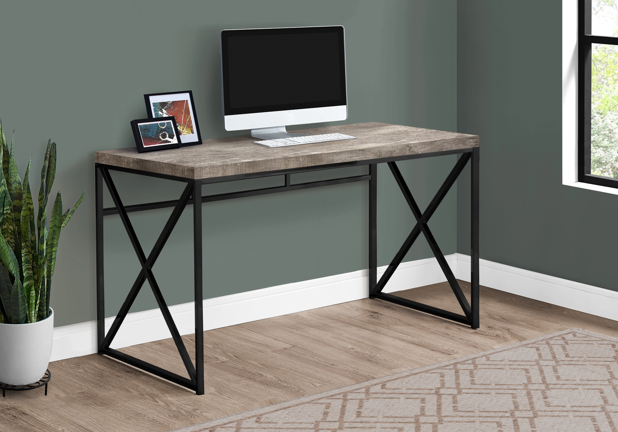 Monarch Specialties Monarch Computer Desk - Taupe Reclaimed Wood / Black Metal - 48-in L
