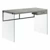 Monarch Specialties Monarch Computer Desk Glass Panels - Grey Reclaimed Wood - 48-in
