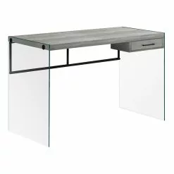 Monarch Specialties Monarch Computer Desk Glass Panels - Grey Reclaimed Wood - 48-in