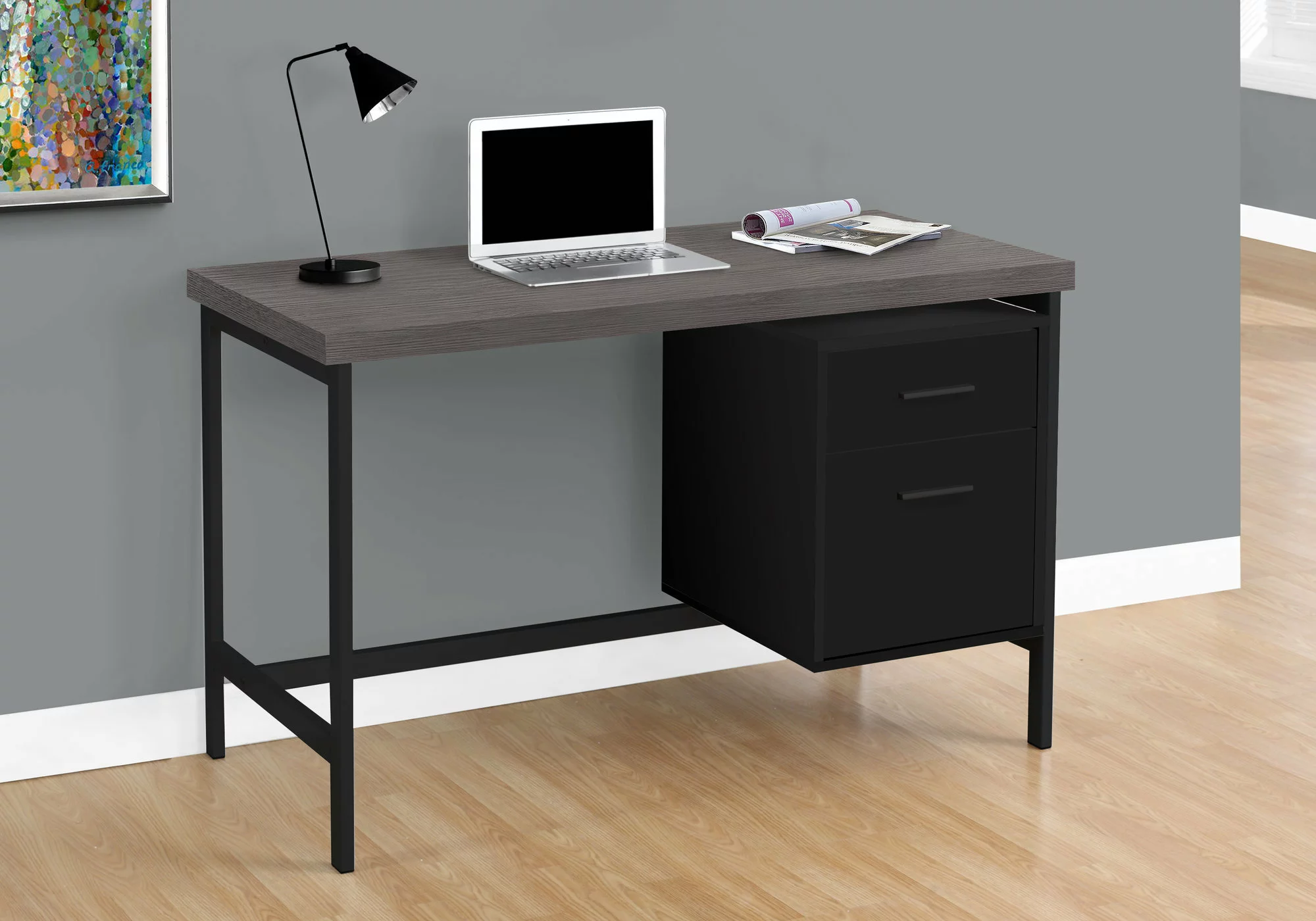Monarch Specialties Monarch Computer Desk- Black / Grey Top / Black Metal - 48-in L - Image 5