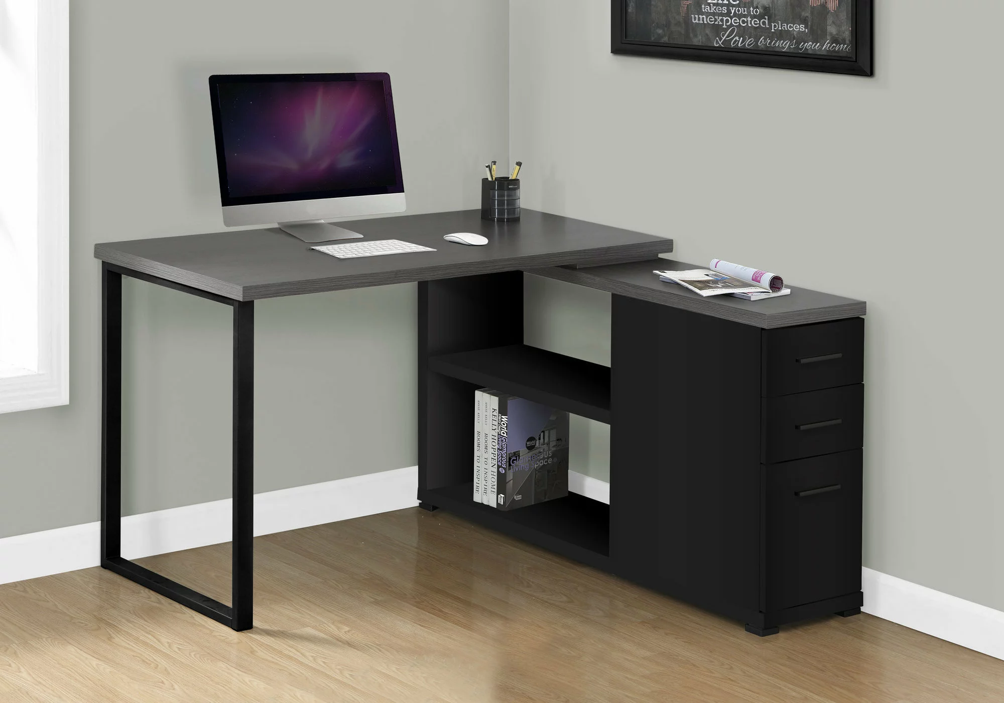 Monarch Specialties Monarch Computer Desk - Black And Grey - Left/Right Facing - Image 2