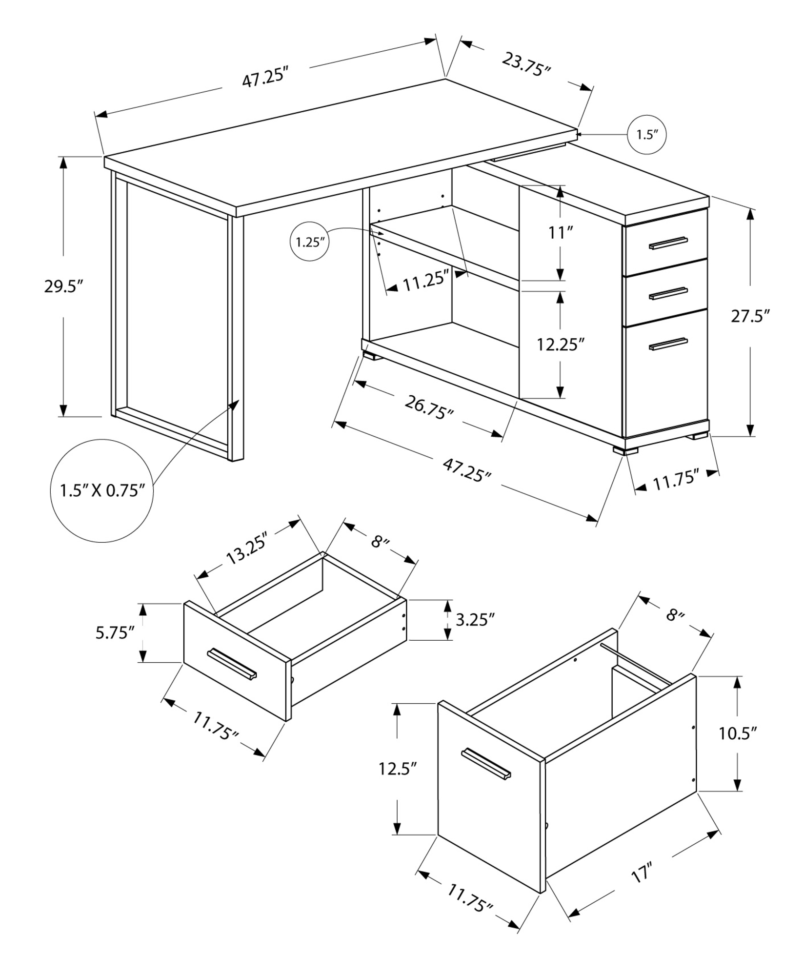 Monarch Specialties Monarch Computer Desk - Black And Grey - Left/Right Facing - Image 4