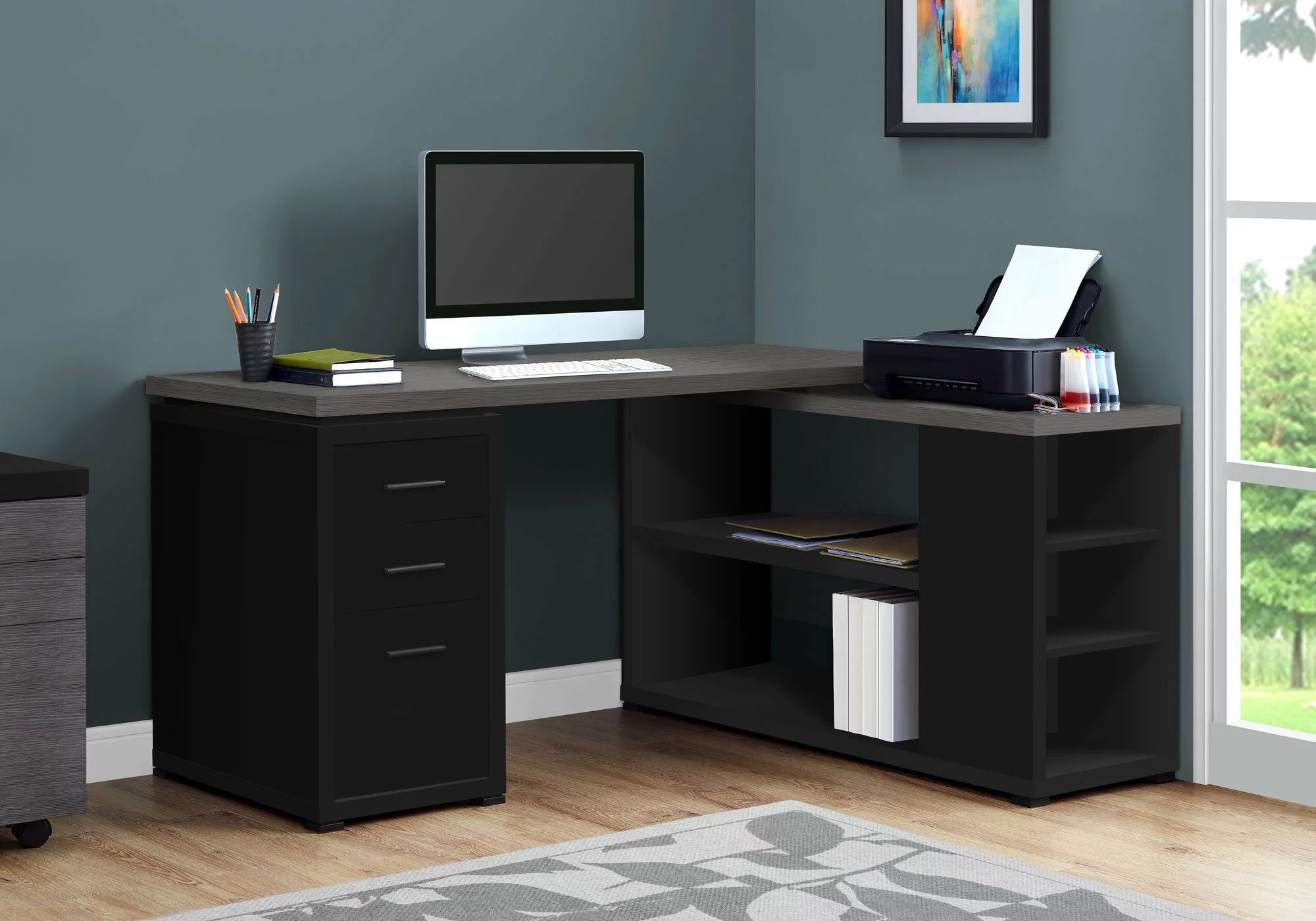 Monarch Specialties Monarch Computer Desk - L-Shape - Black And Grey Top - Image 6