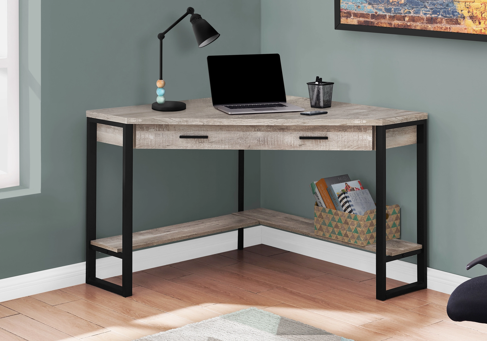 Monarch Specialties Monarch Corner Computer Desk - Taupe Reclaimed Wood - 48-in - Image 2