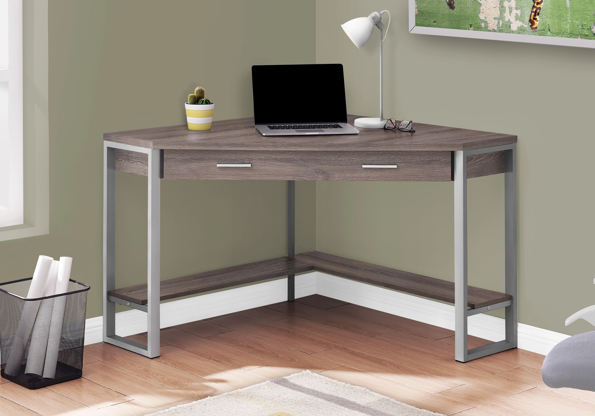 Monarch Specialties Monarch Corner Computer Desk - Dark Taupe And Silver Metal - 42-in - Image 6