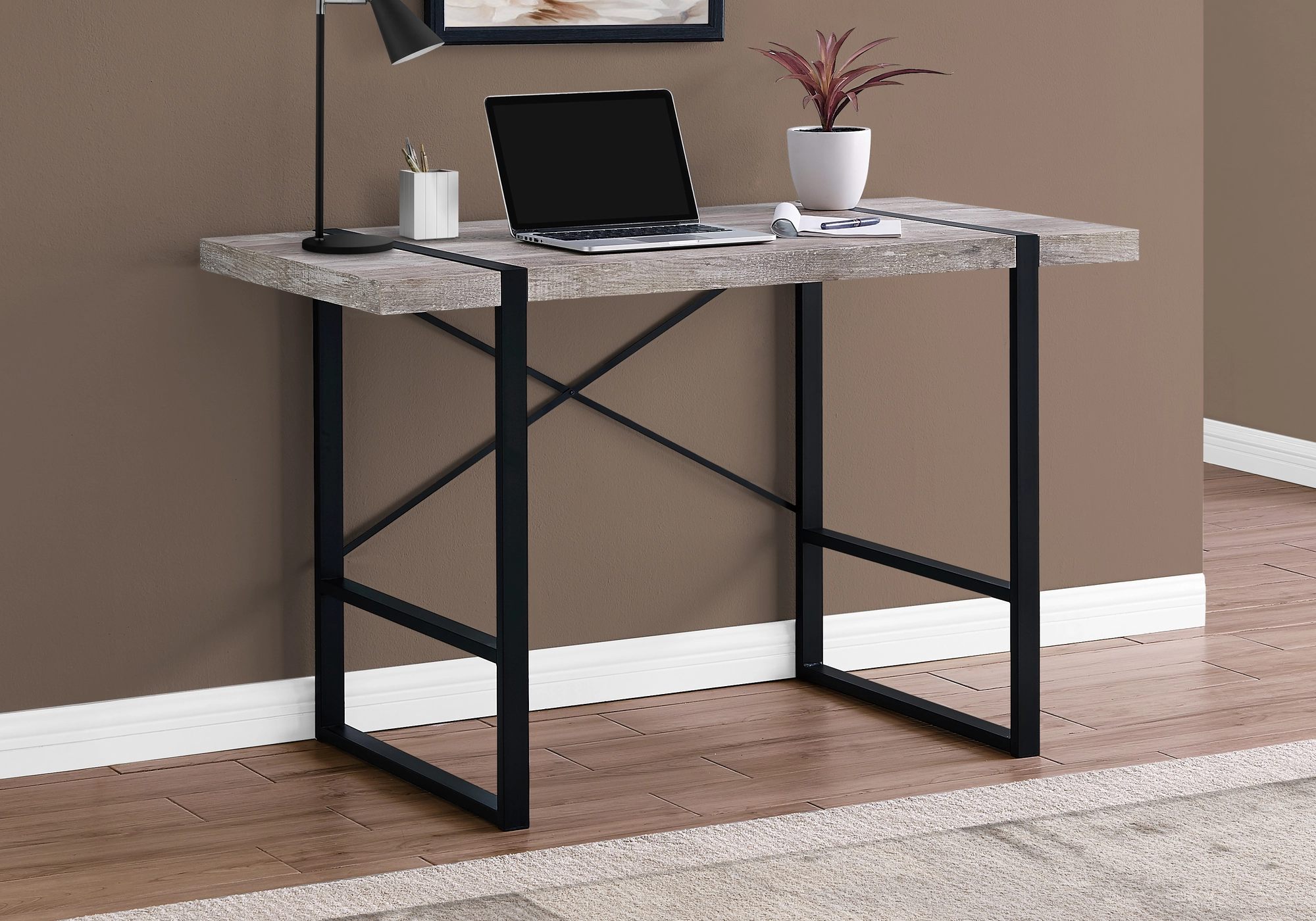 Monarch Specialties Monarch Computer Desk - Taupe Reclaimed Wood And Black Metal - 48-in - Image 5