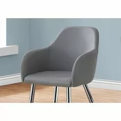 Monarch Specialties Dining Chair Grey Leather Look With Chrome - 33-in H - Set Of 2