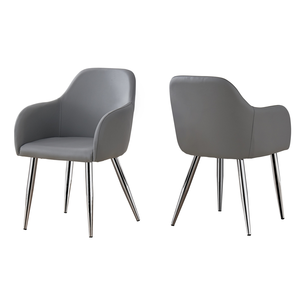 Monarch Specialties Dining Chair Grey Leather Look With Chrome - 33-in H - Set Of 2 - Image 3