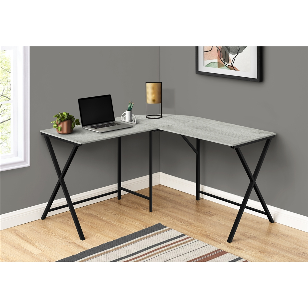 Monarch Specialties L Shaped Corner Computer Desk Grey Top And Black Metal - 55-in L - Image 4