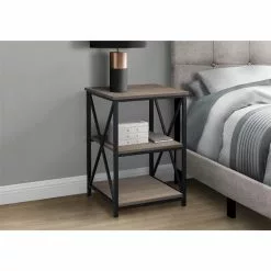 Monarch Specialties Accent Table - Dark Taupe Finish And Black Metal - 26-in H