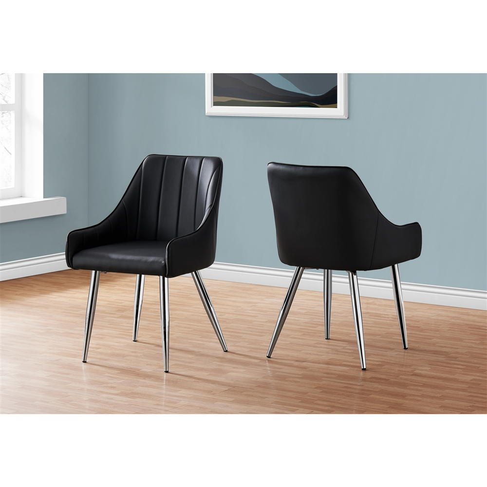 Monarch Specialties Dining Chair Black Leather Look And Chrome - 33-in H - Set Of 2 - Image 5