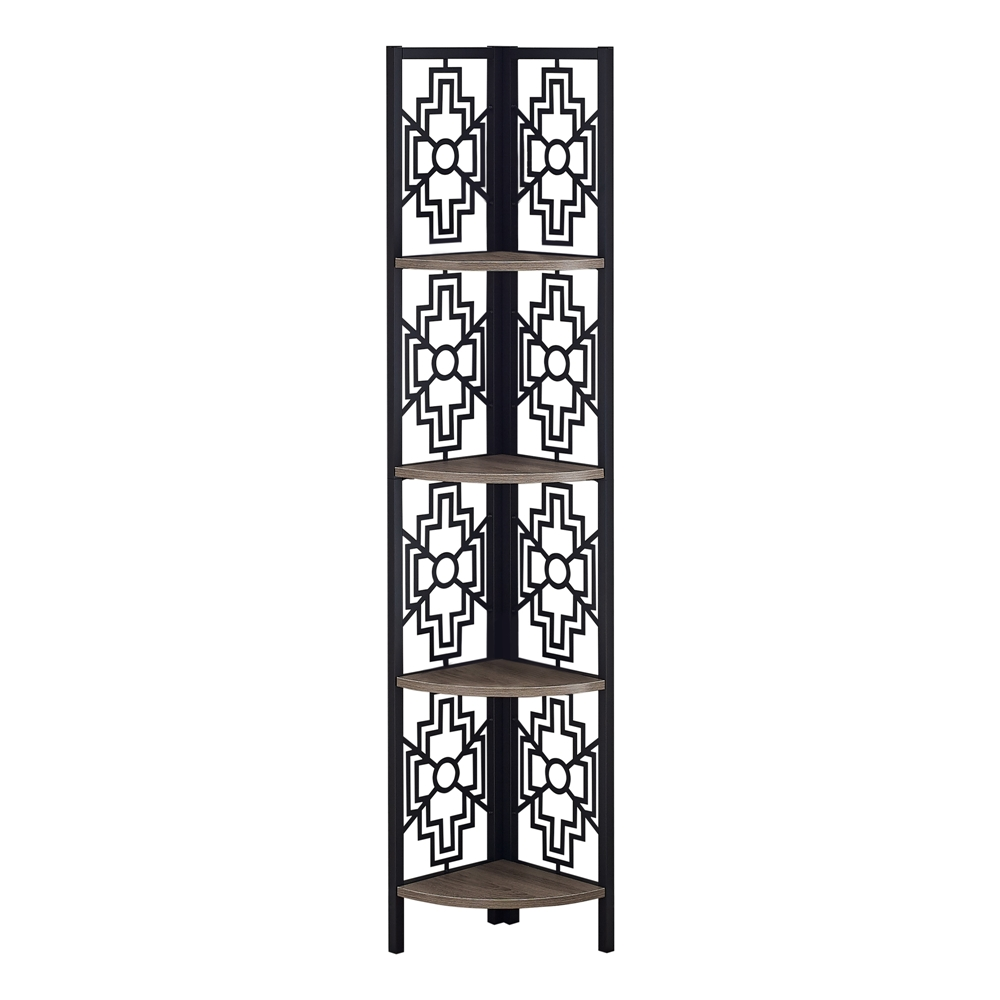 Monarch Specialties Bookcase Etagere - Dark Taupe And Black Metal - 62-in H - Image 5