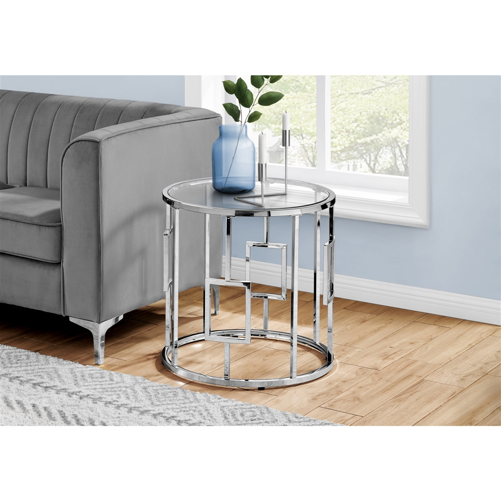 Monarch Specialties Accent Table - Chrome Metal With Tempered Glass - 23-in H - Image 6