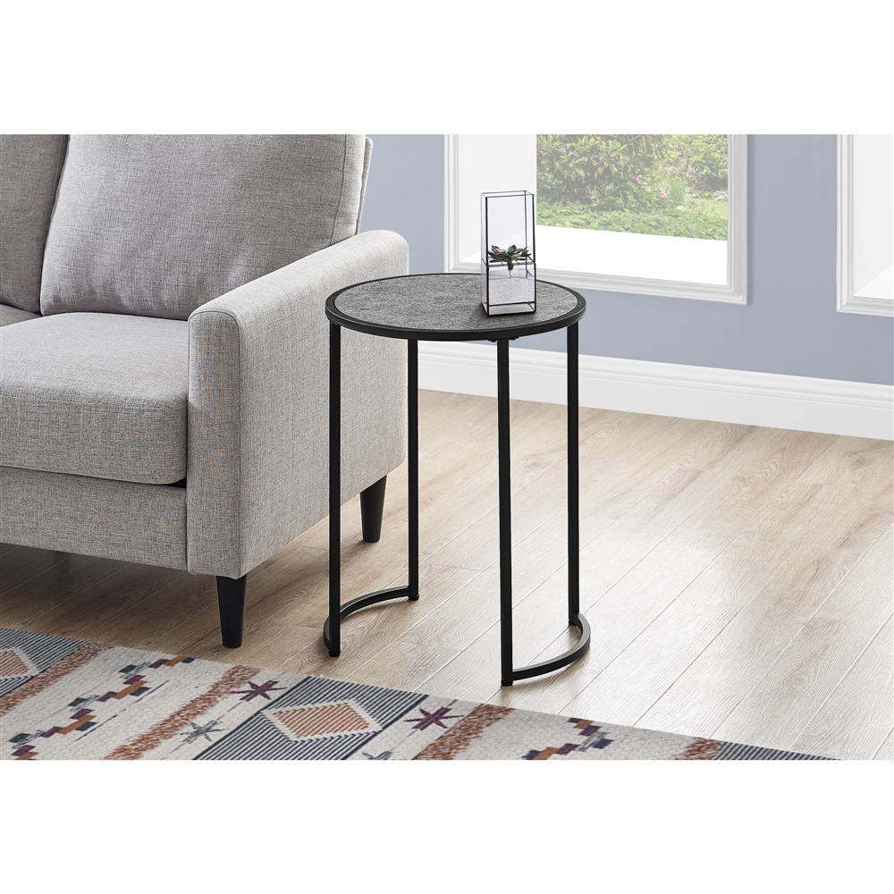 Monarch Specialties Accent Table - Grey Stone Look And Black Metal - 24-in H - Image 5