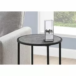 Monarch Specialties Accent Table - Grey Stone Look And Black Metal - 24-in H
