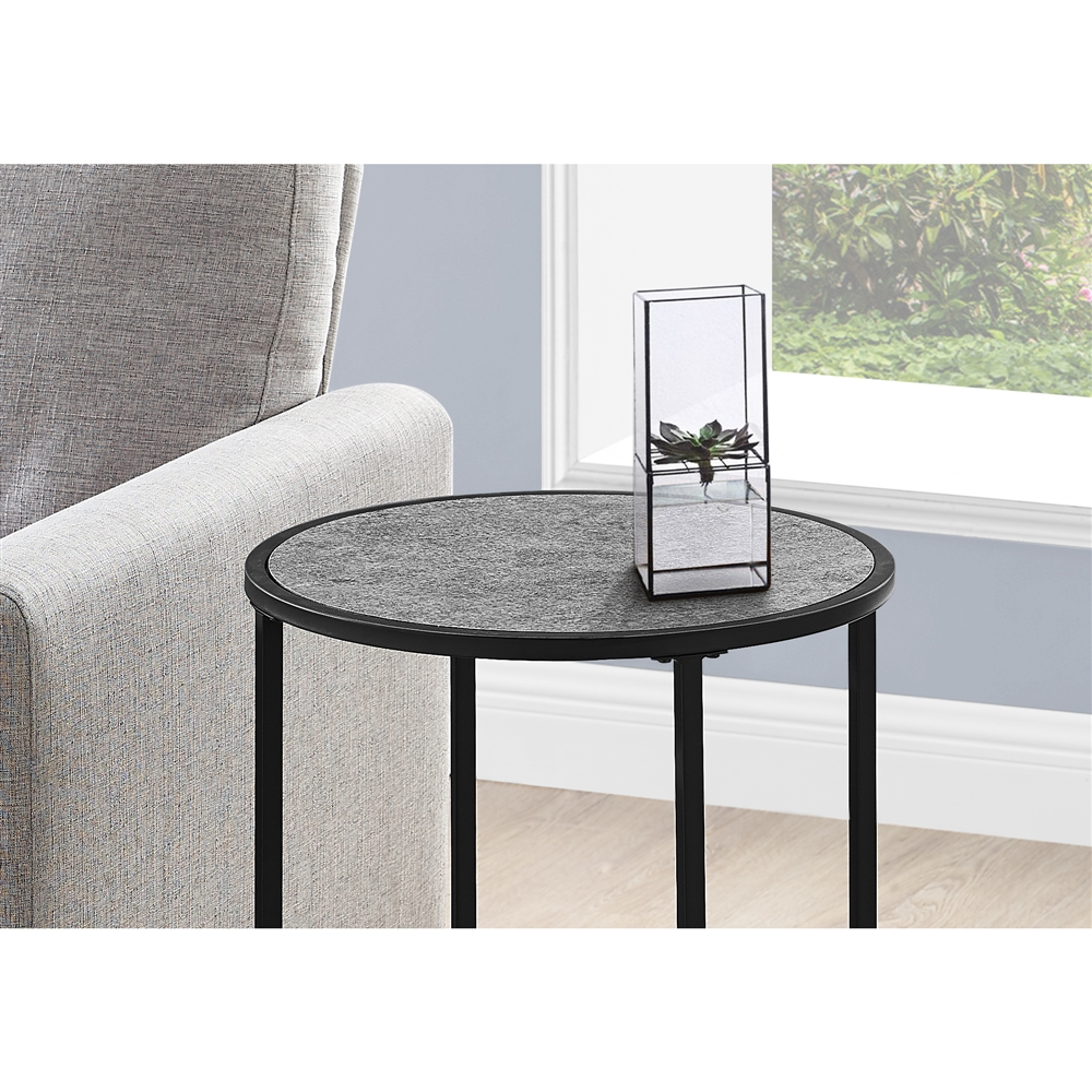 Monarch Specialties Accent Table - Grey Stone Look And Black Metal - 24-in H