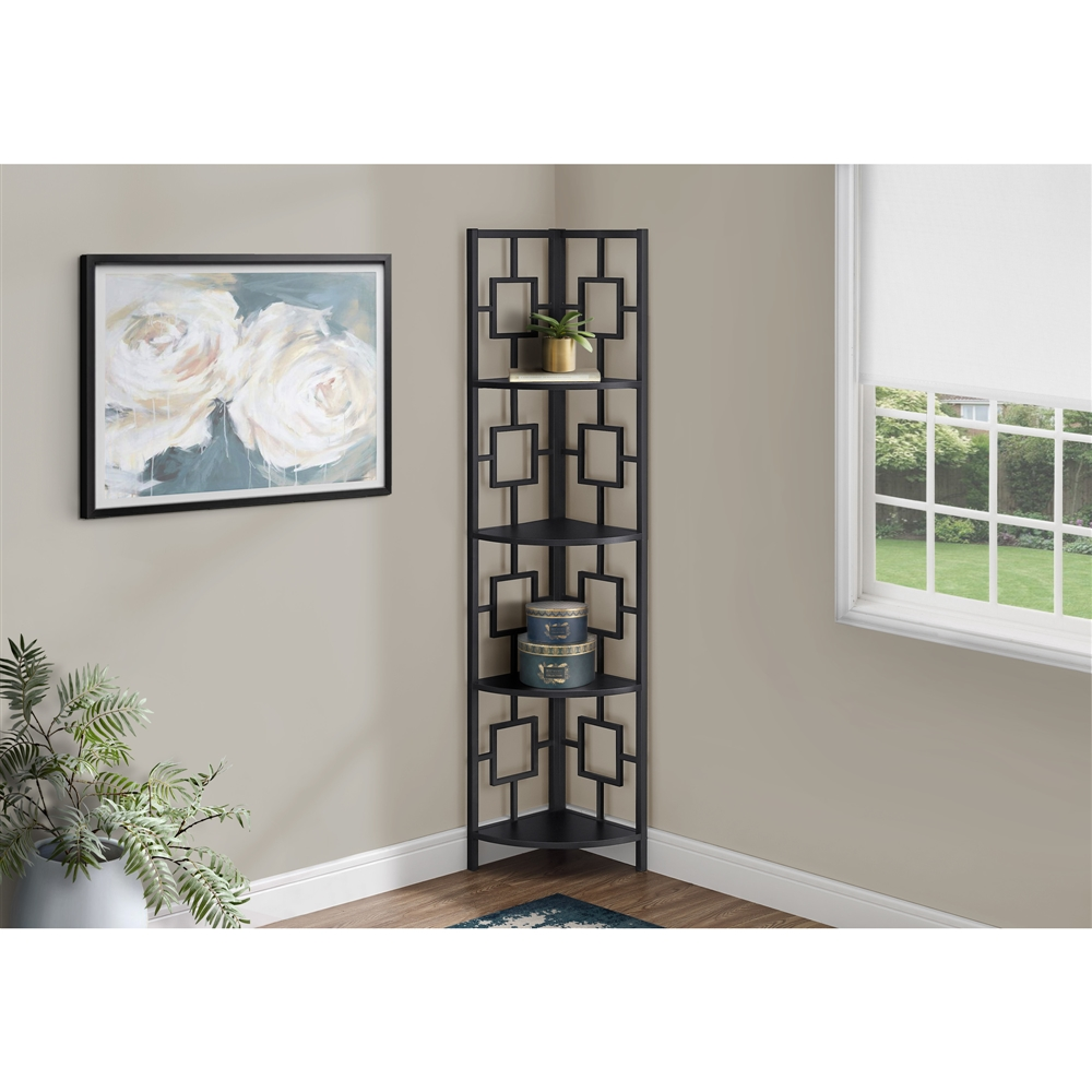 Monarch Specialties Corner Bookcase Brown Reclaimed Wood Look And Black Metal - 60-in H - Image 4