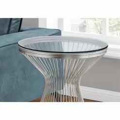 Monarch Specialties Accent Table - Stainless Steel With Tempered Glass - 24-in H