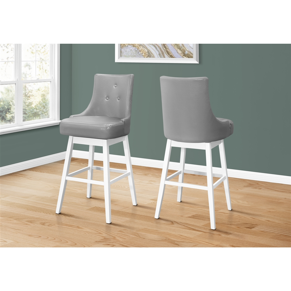 Monarch Specialties Upholstered Swivel Bar Stool, Grey, 2-Pack - Image 2