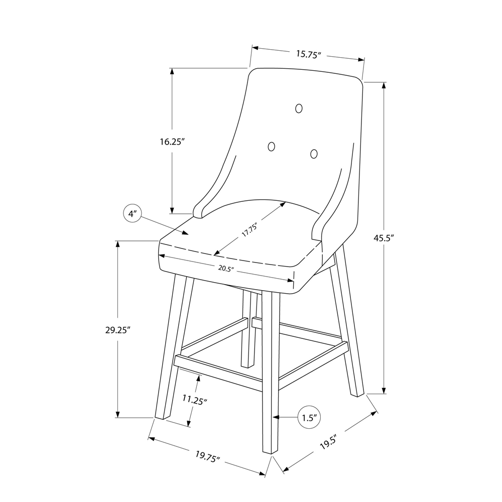 Monarch Specialties Upholstered Swivel Bar Stool, Grey, 2-Pack - Image 6