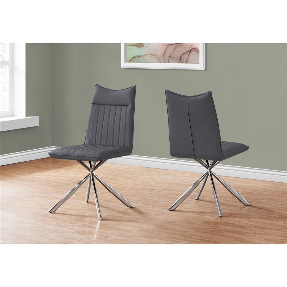 Monarch Specialties Contemporary Faux Leather Upholstered Side Chair, With Metal Frame, Grey And Chrome, Set Of 2 - Image 4