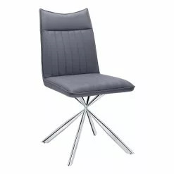 Monarch Specialties Contemporary Faux Leather Upholstered Side Chair, With Metal Frame, Grey And Chrome, Set Of 2