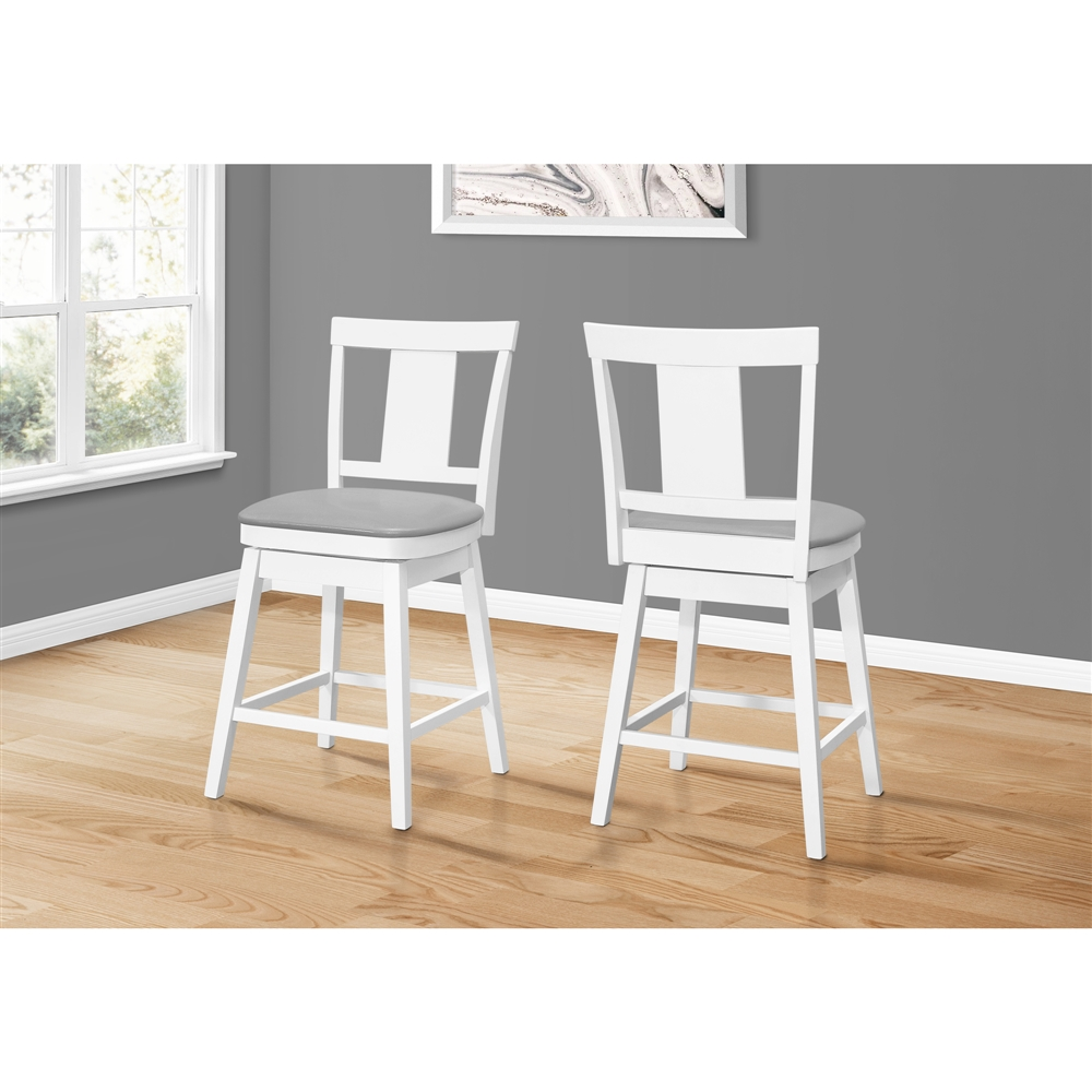 Monarch Specialties Upholstered Counter Height Stool, White/Grey, 2-Pack - Image 3