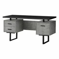 Monarch Specialties COMPUTER DESK - 60"L / BLACK / GREY CONCRETE/ BLACK METAL