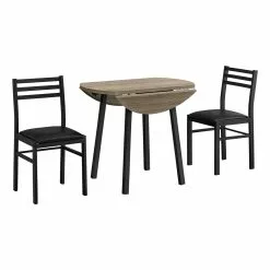 Monarch Specialties Dining Room Set With Round Table, Dark Taupe, 3-Pieces