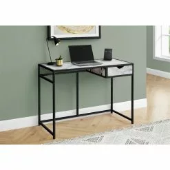 Monarch Specialties COMPUTER DESK - 42"L / WHITE MARBLE-LOOK / BLACK METAL