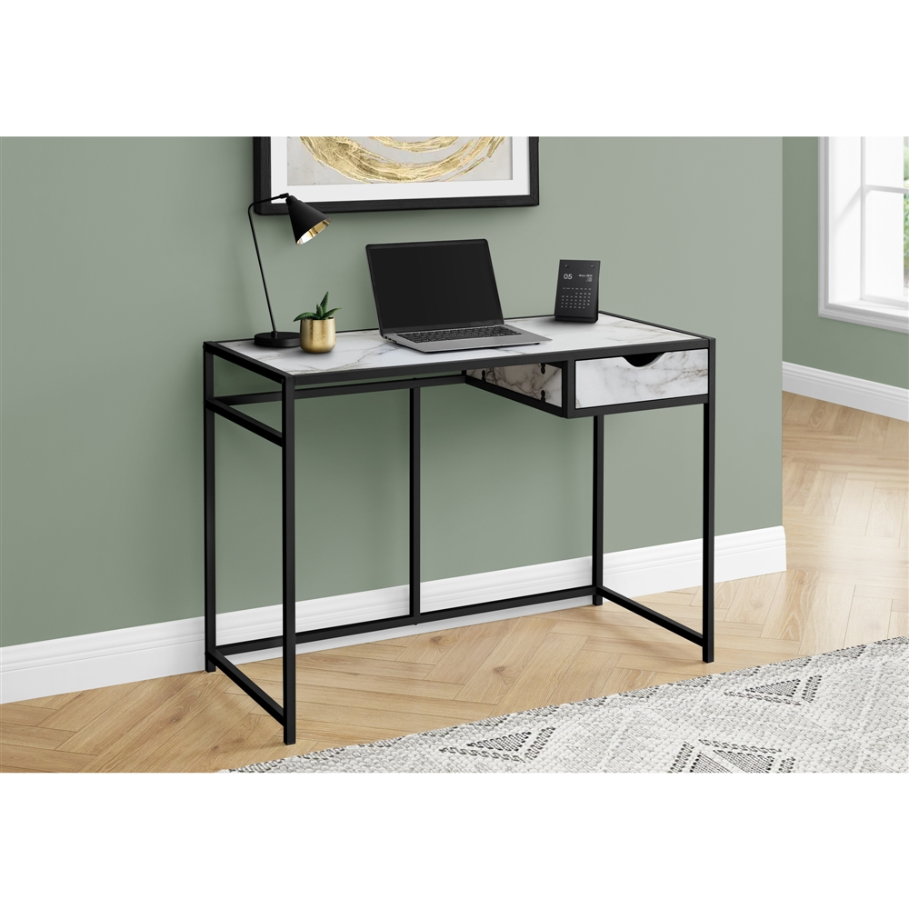 Monarch Specialties COMPUTER DESK - 42"L / WHITE MARBLE-LOOK / BLACK METAL