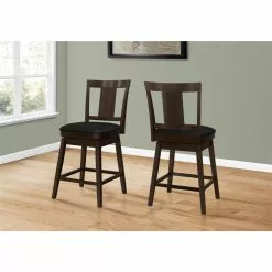 Monarch Specialties Upholstered Counter Height Stool, Espresso/Black, 2-Pack